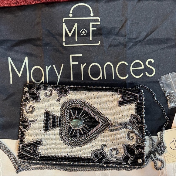 Mary Frances You’re Aces Cell Phone/Glass Black&Cream Beaded Crossbody Handbag - Picture 16 of 16